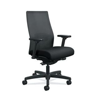 HON Office Chair Ignition 2.0 – Ergonomic Computer Desk Chair with Mesh Back, Syncro Tilt Recline, Adjustable Lumbar Support & Armrests, Comfortable Seat Cushion, 360 Swivel Rolling Wheels – Black