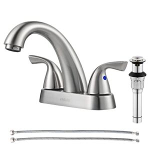 PARLOS 2-Handle Bathroom Sink Faucet with Drain Assembly and Supply Hose Lead-Free cUPC Lavatory Faucet Mixer Double Handle Tap Deck Mounted Brushed Nickel,13598