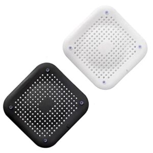 2 Packs Hair Catcher, Square Hair Drain Cover for Filter Shower, Drain Protection Flat Strainer Stopper with 4 Suction Cups, Sillicone Sink Drain Strainer for Bathroom Kitchen(Black+White)