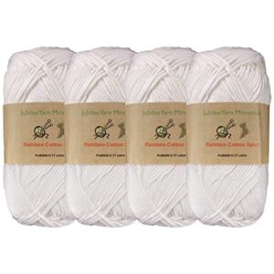 JubileeYarn Bamboo Cotton Sport Yarn – 50g/Skein – Cotton White – 4 Skeins