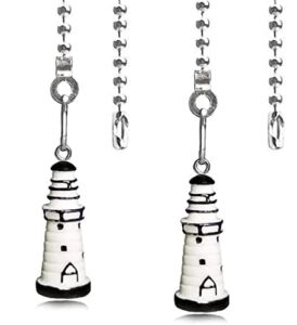 OMYZERO 2Pcs 12 inch Ceiling Fan Pull Chain White Lighthouse Charm Pendant Ceiling Fan Danglers Fan Pulls Chain Extender with Ball Chain Connector for Ceiling Fan Light Decoration