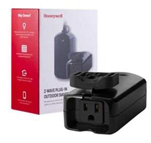 Honeywell UltraPro Z-Wave Plus Outdoor Switch, Single Outlet Plug-In | Weather-Resistant for Outside Lighting | ZWave Hub Required – Alexa and Google Assistant Compatible, 39346