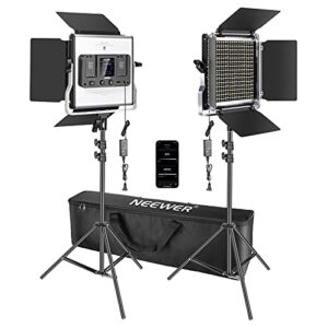 Neewer 2 Packs 660 LED Video Light with APP Control, Photography Video Lighting Kit with Light Stands, Dimmable 45W Bi-Color 3200K-5600K CRI 97+ with Diffuser/Barndoor/Bag for Studio YouTube Shooting