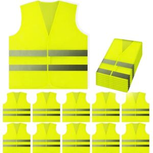 PeerBasics Safety Vests 10 Pack – Yellow Reflective High Visibility, Hi Vis Silver Strip, Men Women, Work, Cycling, Runner, Surveyor, Volunteer, Crossing Guard, Road, Construction, Neon (Mesh, 10)