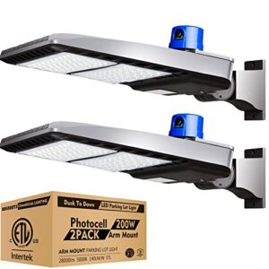 2Pack 200W LED Parking Lot Lights (28000Lm Eqv 800W HID/HPS) 5000K Adjustable Arm Mount with Photocell, IP65 Waterproof Outdoor Area Lighting for Parking Lot/ Outdoor Stadium- ETL Listed
