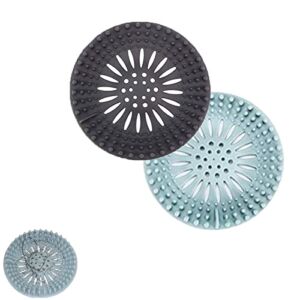 Hair Catcher Shower Drain, JHXTZ 2PC Silicone Shower Accessories, Durable Shower Drain Covers Suit for Bathroom Bathtub and Kitchen(Gray and Black)