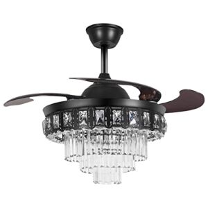 A Million 42″ Black Ceiling Fan with Lights, Crystal Chandelier Ceiling Fans with 3 Speed 3 Color LED Remote Control Retractable Blade Fandelier Lighting for Indoor Dining Room Living Room Bedroom