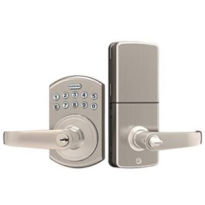 Signstek Keypad Entry Lever Door Lock with LED Backlit Keypad Password/Key Accessibles, Satin Nickel