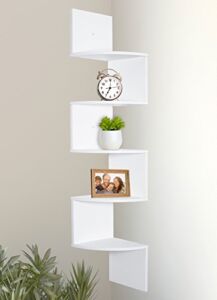 Greenco Corner Shelf Unit Wall Mount | 5 Tier Wood Floating Shelves | Easy-to-Assemble Tiered Wall Storage | Wall Organizer for Bedrooms, Bathrooms, Kitchen, Offices and Living Rooms – White Finish
