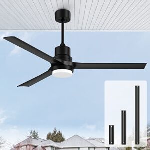Biukis Ceiling Fans with Lights,Indoor and Outdoor Black Ceiling Fan with Remote Control, 60-inch Modern Ceiling Fans with Reversible DC Motor for Patio Bedroom Living Room