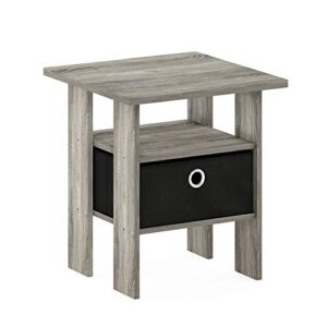Furinno Andrey End Table / Side Table / Night Stand / Bedside Table with Bin Drawer, French Oak Grey/Black
