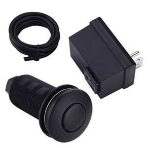 BESTILL Garbage Disposal Sink Top Air Switch Kit with Single Outlet, Matte Black (Long Push Button with Brass Cover)
