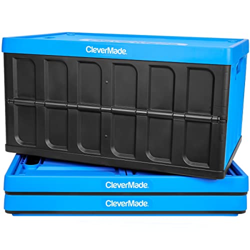 CleverMade – 8034119-21843PK 62L Collapsible Storage Bins with Lids – Folding Plastic Stackable Utility Crates, Solid Wall CleverCrates, 3 Pack, Neptune Blue | The Storepaperoomates Retail Market - Fast Affordable Shopping
