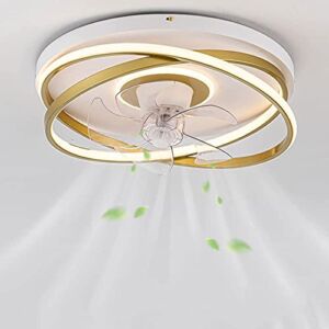 KRIMED Modern Remote Control Gold Ceiling Fan with Lights，Hardware Pure Copper Motor Mute 5-Blade Fan Light，3 Colors Dimmable LED Ceiling Fan，for Bedroom Living Room Kids Room
