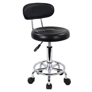 KKTONER PU Leather Modern Rolling Stool with Low Back Height Adjustable Work Salon Drafting Swivel Task Chair with Footrest (Black)