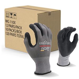 LINCONSON 12 Pack Safety Performance Series Construction Mechanics Work Gloves (L (Pack of 12), Grey)