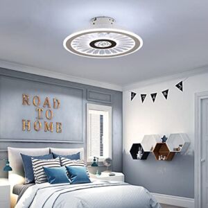 White Modern Dimmable Ceiling Fan with LED Light, 18″ Semi Flush Mount Chandelier Fan Remote Control 3 Colors 3 Speeds with Hidden Blades Low Profile Fan for Living Room, Bedroom, Kitchen