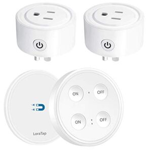 LoraTap Mini Remote Control Outlet Plug Adapter with Remote, 656ft Range Wireless Light Switch for Household Appliances, No Hub Required, 10A/1100W, White, 2 Years Warranty (One Remote + 2 Outlets)