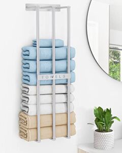 Bathroom Towel Storage Wall, Bethom Towel Rack for Bathroom Wall Mounted, Bath Towel Holder Wall Can Holds Up to 6 Large Size(63×40 inch) of Rolled Towels, Brushed Nickel