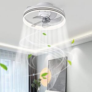 SJORHNUS 60W ceiling fan with light 20 inch 360° moving head ceiling fan with light three-color stepless dimming remote control + mobile phone APP remote control ceiling fan light (White)