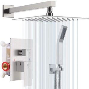 SR SUN RISE 12 Inches Bathroom Luxury Rain Mixer Shower Combo Set Wall Mounted Rainfall Shower Head System Brushed Nickel Finish Shower Faucet Rough-In