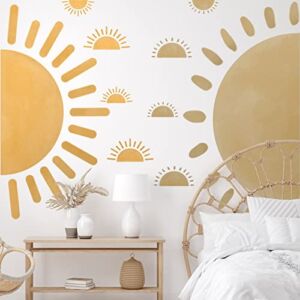 20 Pcs Half Sun Wall Decal Large Boho Wall Decals Sunshine Wall Stickers Vinyl Nursery Removable Peel and Stick Wall Decals for Nursery Kids Room Playroom Decor (Simple Style)