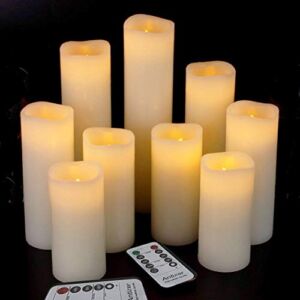 Antizer Flameless Candles Led Candles Pack of 9 (H 4″ 5″ 6″ 7″ 8″ 9″ x D 2.2″) Ivory Real Wax Battery Candles with Remote Timer