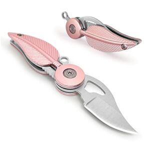 Mini Pocket Knife Women & Men with Pink Feather-shaped for Creative Gift Business, Small Pocket knife Womens Creative Key Accessories, Compact Folding Knife, Sharp Compact EDC Knife