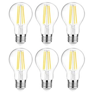 Ascher 60 Watt Equivalent, E26 LED Filament Light Bulbs, Daylight White 4000K, Non-Dimmable, Classic Clear Glass, A19 LED Light Bulb with 80+ CRI, 6-Pack