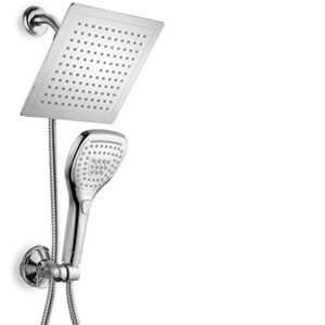 Dream Spa Ultra-Luxury 9″ Rainfall Shower Head/Handheld Combo. Convenient Push-Button Flow Control Button for easy one-handed operation. Switch flow settings with the same hand! Premium Chrome