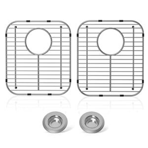 2Pack Stainless Steel Kitchen Sink Grid,13.2″ x 11.6″ x 1.2″ Sink Protectors With Rear Drain Hole,Sink Rack for Bottom of Sink, Anti-rust Metal Sink Bottom Grid With 2Pack Sink Strainers