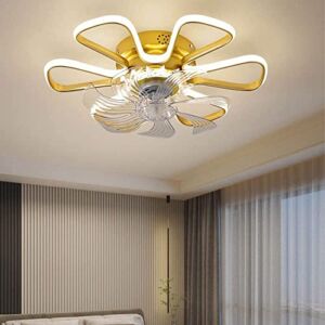 KRIMED Light Luxury Indoor Low Profile Ceiling Fan Light, Ceiling Fans with Lights,Flush Mount with Remote Control Dimmable Mute Fan Light, Bedroom Living Room Ceiling Lighting Fixture