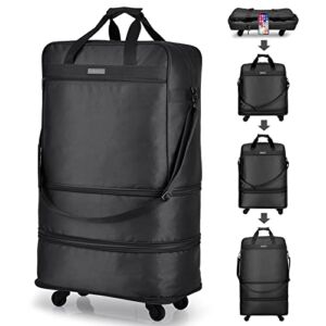 Hanke Expandable Foldable Luggage Suitcase Ripstop Rolling Travel Bag Lightweight Collapsible Luggage without Telescoping Handle, Black
