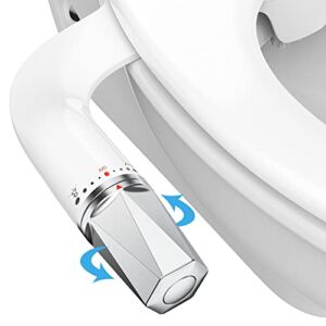 Bidet Attachment for Toilet,Bidet Toilet Seat Attachment with Non-Electric Dual Nozzle(Self Cleaning Feminine/Posterior Wash),Adjustable Water Pressure Bidet with Brass Inlet(Silver and White)