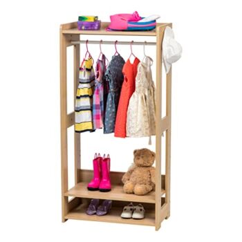 IRIS USA Small Open Wood Clothing Rack for Small Spaces, Clothes Rack with Shelves, Garment rack with Side Hook, Light Brown | The Storepaperoomates Retail Market - Fast Affordable Shopping
