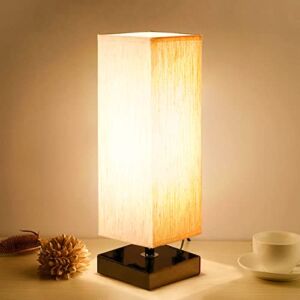 Small Table Lamp for Bedroom – Bedside Lamps for Nightstand, Minimalist Solid Wood Night Stand Light Lamp with Square Fabric Shade, Desk Reading Lamp for Kids Room Living Room Office Dorm