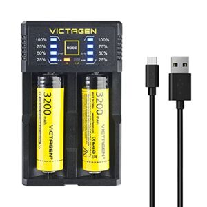 Victagen Universal Smart Charger,Speedy 18650 Battery Charger for 3.7V Batteries 14500 Lithium Batteries Ni-MH Ni-Cd C IMR 10440 Rechargeable Battery (Included two18650 li Batteries)