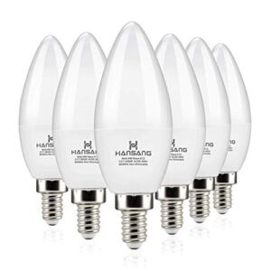Hansang LED Candelabra Bulbs 6 Watt (60 Watt Equivalent),Daylight 5000K,600lm RA>83,Candle Bulb Base E12 for Chandelier B11 Ceiling Fan Bulb Non-Dimmable (6 Pack)
