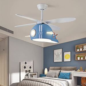 ZCYOU DC Ceiling Fan with Light and Remote Control，Ceiling Fan with Timer Living Room Ceiling Fan with Light，Kids Reversible 3 Colors Dimmable LED Room Airplane Lamp (Color : Blue)