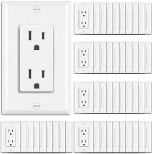 [50 Pack] BESTTEN 15 Amp Decorator Wall Receptacle Outlet, 15A/125V/1875W, None-Tamper-Resistant, UL Listed, White