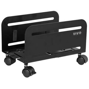 VIVO Computer Tower Desktop ATX-Case, CPU Steel Rolling Stand, Adjustable Mobile Cart Holder with Locking Caster Wheels, Black, CART-PC01