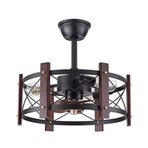 Ceiling Fan with Light Farmhouse Ceiling Fan Chandelier Wood Pendant Lamp Remote Control Fandelier 18 Inch Light Fixture For Bedroom Living Room Dining Room, Without Bulb