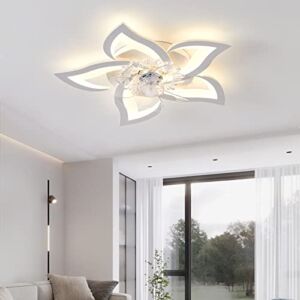 Modern Ceiling Fans with Lights and Remote APP Silent Flower Ceiling Fans with Lamps Summer Winter Mode 6 Speeds with Timer Smart Ceiling Fan Dc for Bedroom Living Room, White