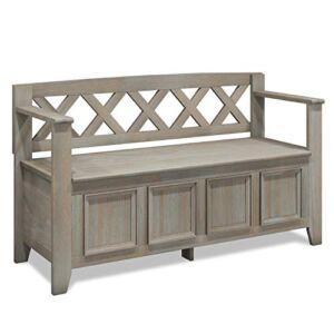 SIMPLIHOME Amherst SOLID WOOD 48 inch Wide Entryway Storage Bench with Safety Hinge, Multifunctional Transitional in Distressed Grey