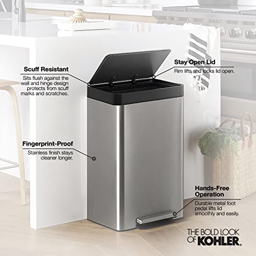 Kohler 20940-ST 13 Gallon Hands-Free Kitchen Step, Trash Can with Foot Pedal, Quiet-Close Lid, Stainless Steel | The Storepaperoomates Retail Market - Fast Affordable Shopping