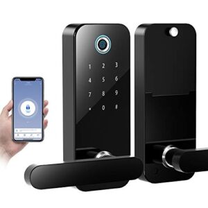 COOLOUS Fingerprint Lock with Bluetooth Smart Life App,Stainless Steel Door Lock Touchscreen Keypad Keyless Smart Lock Electronic Entry Lock with Reversible Lever Locking for Home Office Door