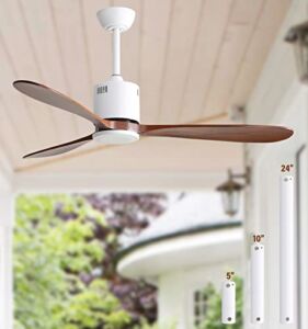 Sofucor 52 Inch Ceiling Fan No Light,Modern 3 Wood Blades With Dimmable Led Light,Outdoor Patio/Indoor Farmhouse Ceiling Fan,Reversible Dc Motor