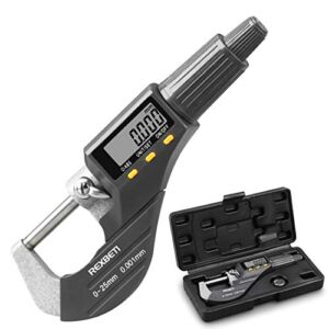 Digital Micrometer, Professional Inch/Metric Thickness Measuring Tools 0.00005″/0.001 mm Resolution Thickness Gauge, Protective Case with Extra Battery