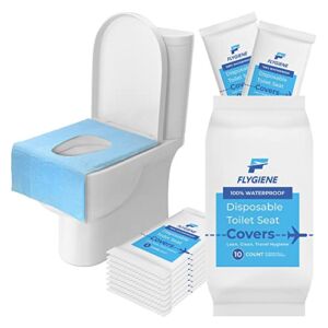 FLYGIENE Toilet Seat Covers Disposable | 100% Waterproof XL Disposable Toilet Seat Cover Individually Wrapped | Travel Size Toiletries Airplane Travel Essentials for Flying | 10 Count (1 Pack of 10)