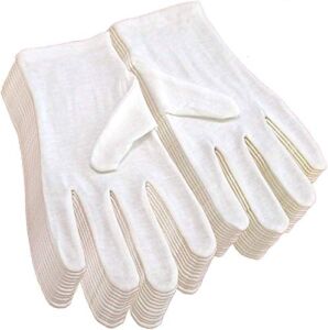 12Pairs White Cotton Gloves for Eczema and Dry Hands – Breathable Work Glove Liners – Moisturizing SPA Gloves – Soft Jewelry Inspection Gloves – Stretchy Fit Cotton Cloth Gloves for Most Women